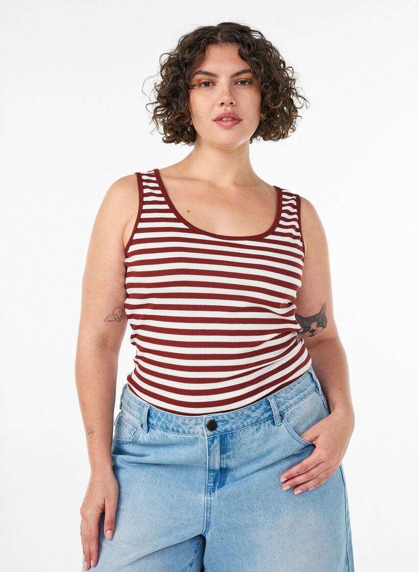 Stribet tanktop med ribstruktur, R&oslash;d, Model image number 0