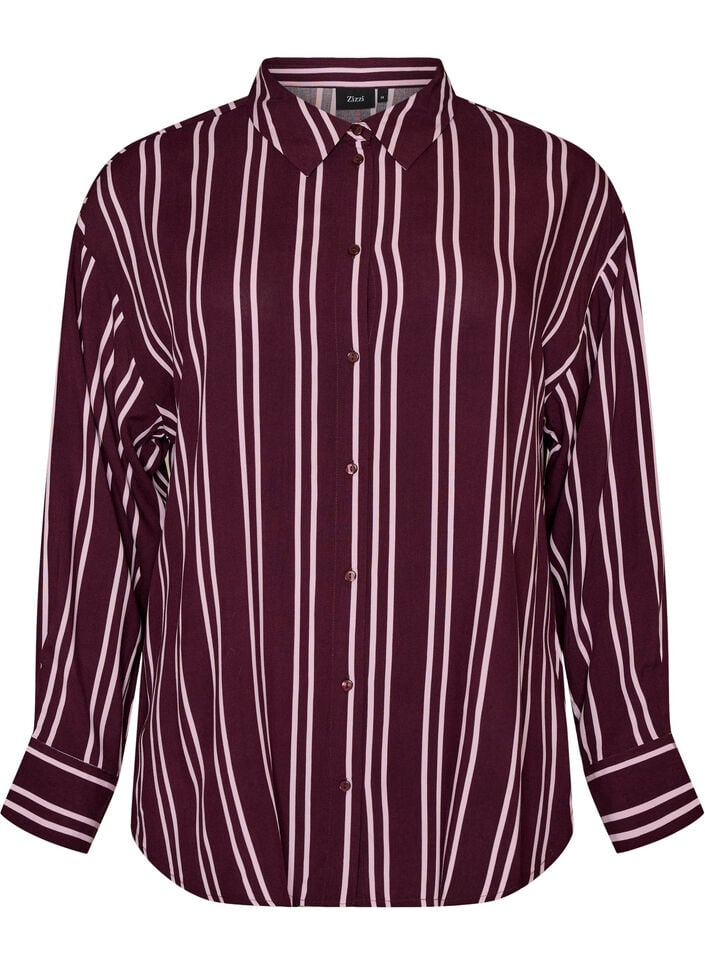 Natskjorte med striber, M&oslash;rk Bordeaux, Packshot image number 0