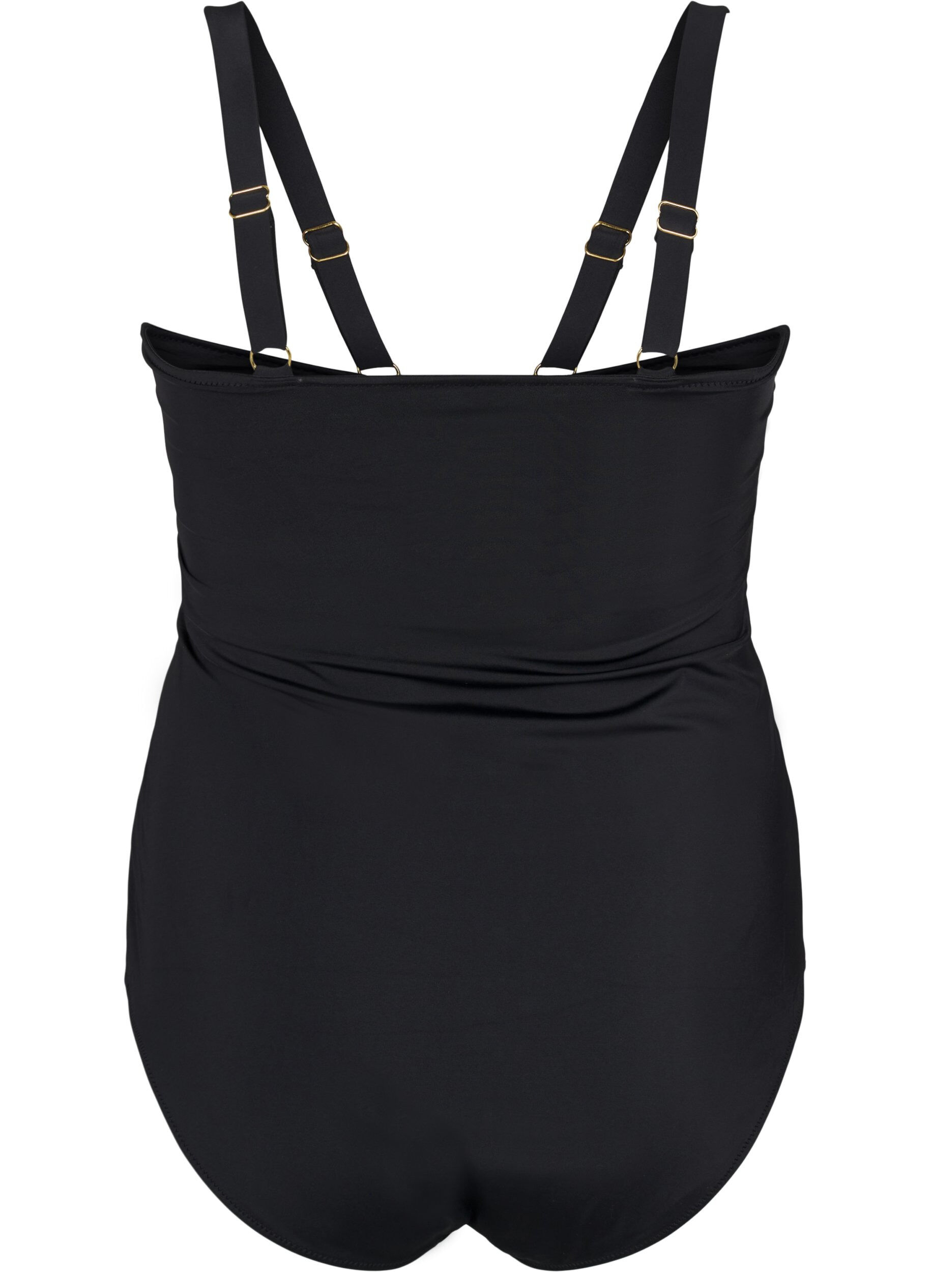 Zizzi Badedragt med V-detalje og rynkedetaljer, Sort, Packshot image number 1