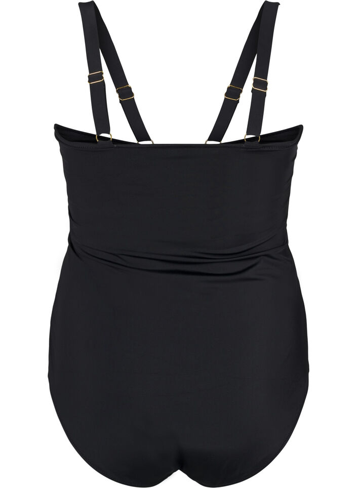 Badedragt med V-detalje og rynkedetaljer, Sort, Packshot image number 1