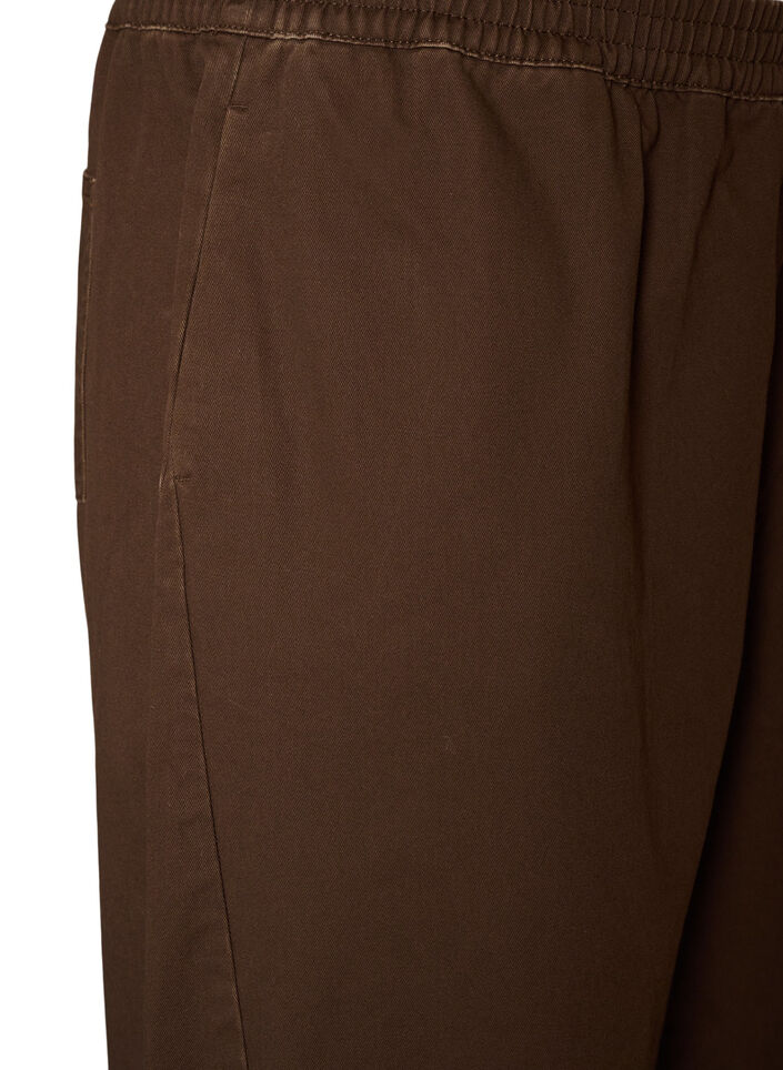 Barrel jeans med h&oslash;j talje og elastisk linning, Brun, Packshot image number 2