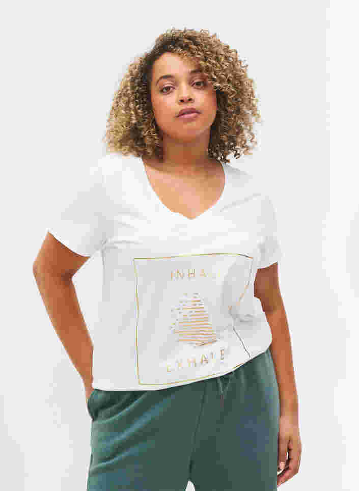 Bomulds trænings t-shirt med tryk, White w. inhale logo, Model image number 0