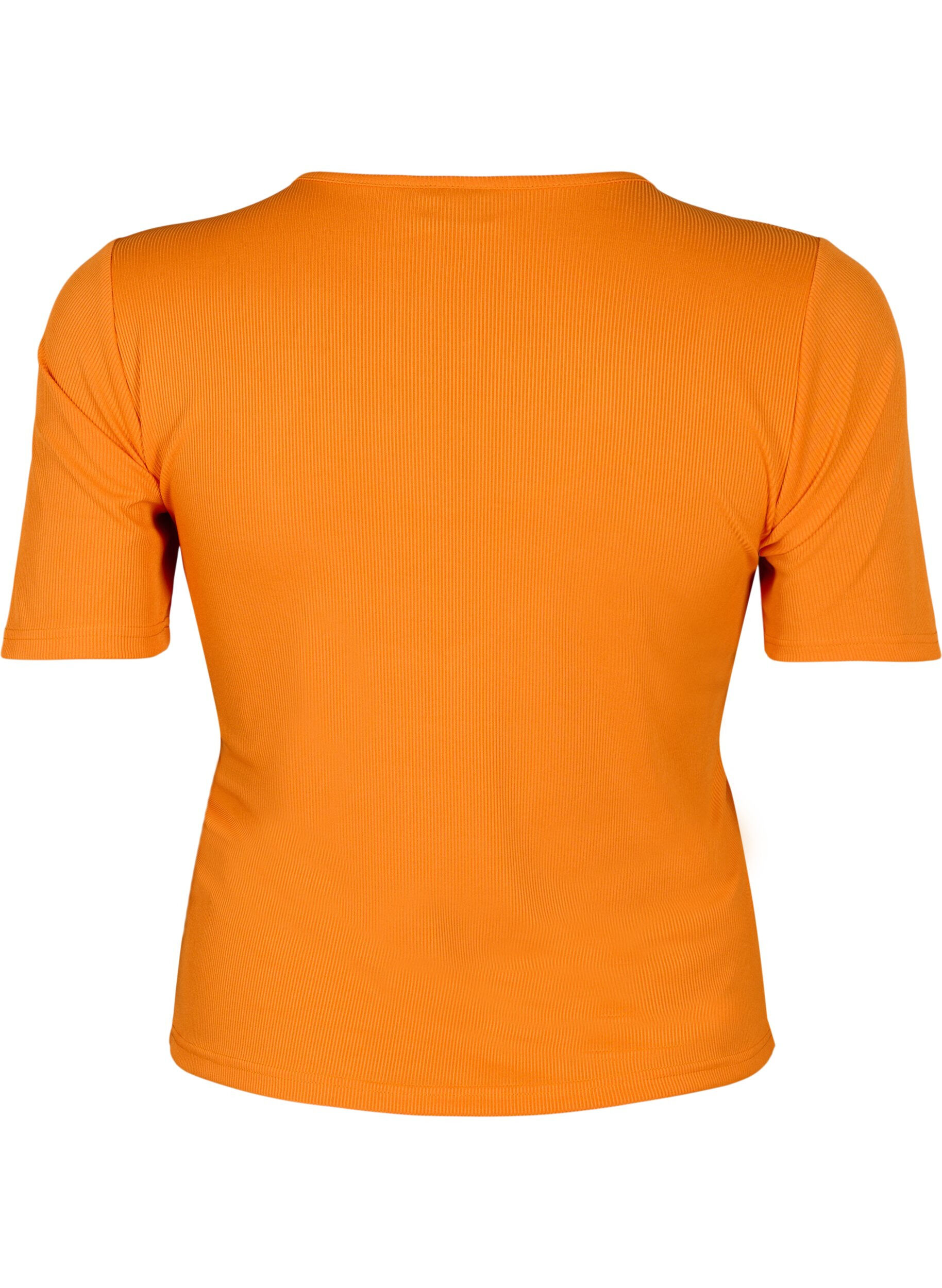 Zizzi T&aelig;tsiddende bluse med v-hals og meshdetalje, Vibrant Orange, Packshot image number 1