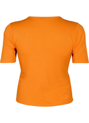 Tætsiddende bluse med v-hals og meshdetalje, Vibrant Orange, Packshot image number 1
