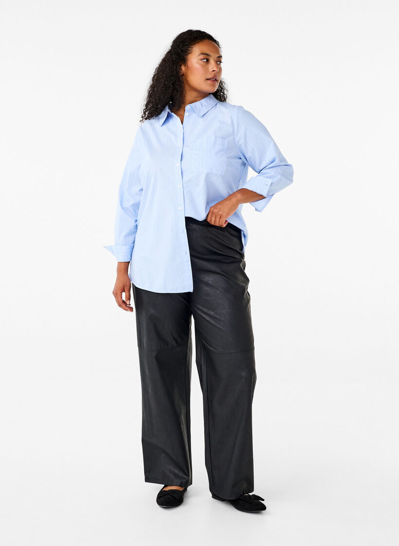 Løse bukser i imiteret læder med elastisk linning, Black, Model image number 0