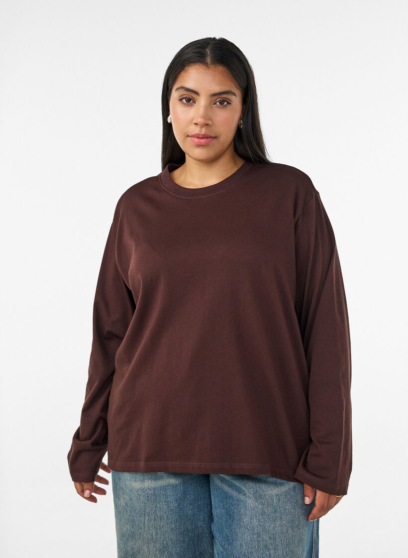 Basis t-shirt med lange &aelig;rmer, Brun, Model image number 0