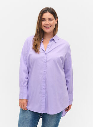 Langærmet skjorte med høj cuff, Lavender, Model image number 0