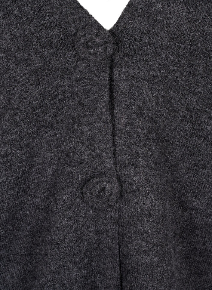 Kort strikcardigan med blomsterknapper, Dark Grey Melange, Packshot image number 2