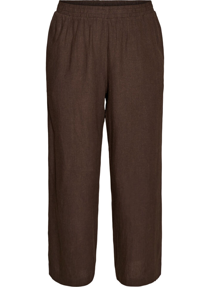 Bukser i h&oslash;r og viskose med vide ben, Brun, Packshot image number 0