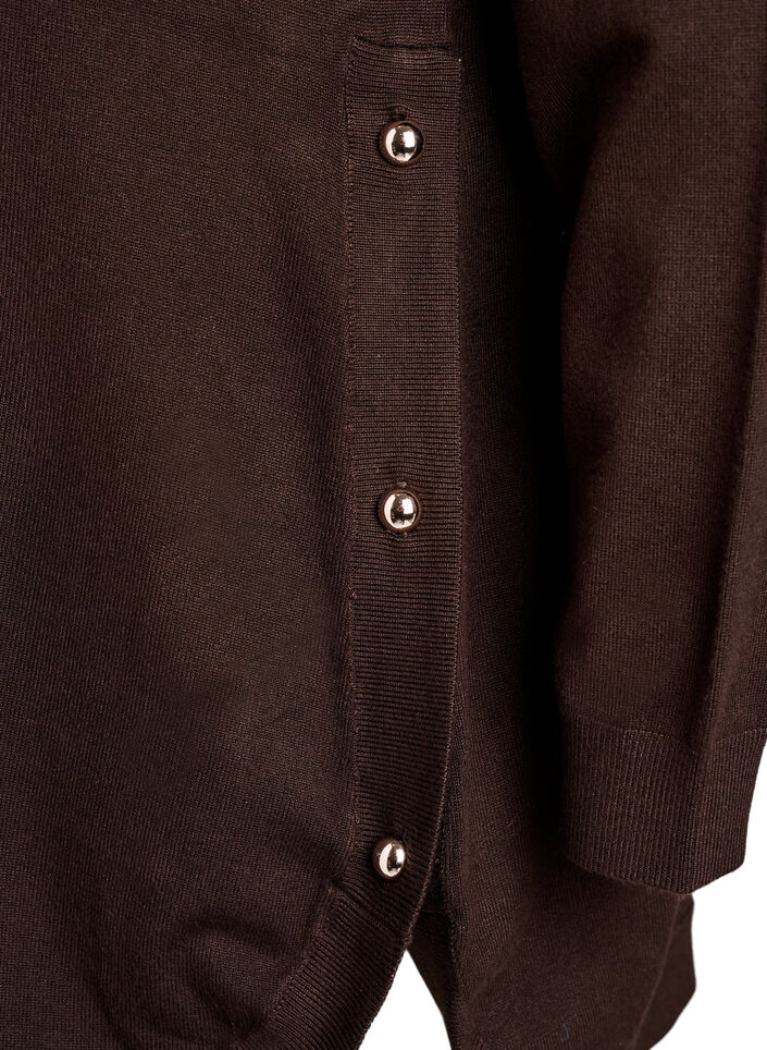 Strikbluse med knapper i siden, Brun, Packshot image number 3