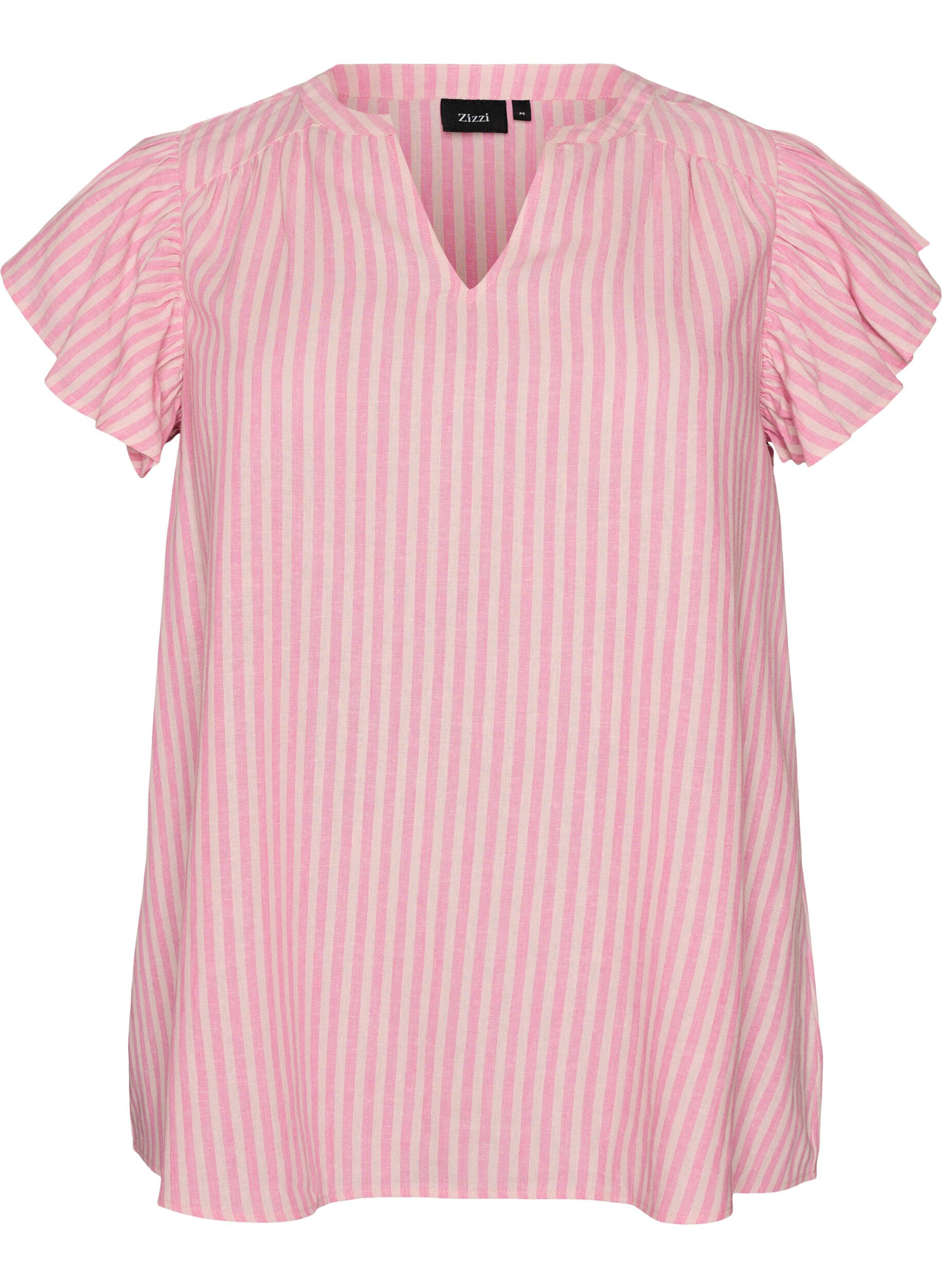 ZizziBluse i h&oslash;r og viskose med fl&aelig;se&aelig;rmer, Lyser&oslash;d, Packshot image number 0