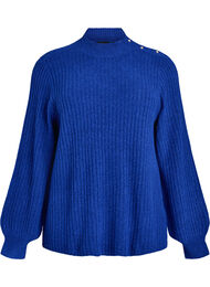 Ribstrikket sweater med ballon&aelig;rmer og knapper, Bl&aring;