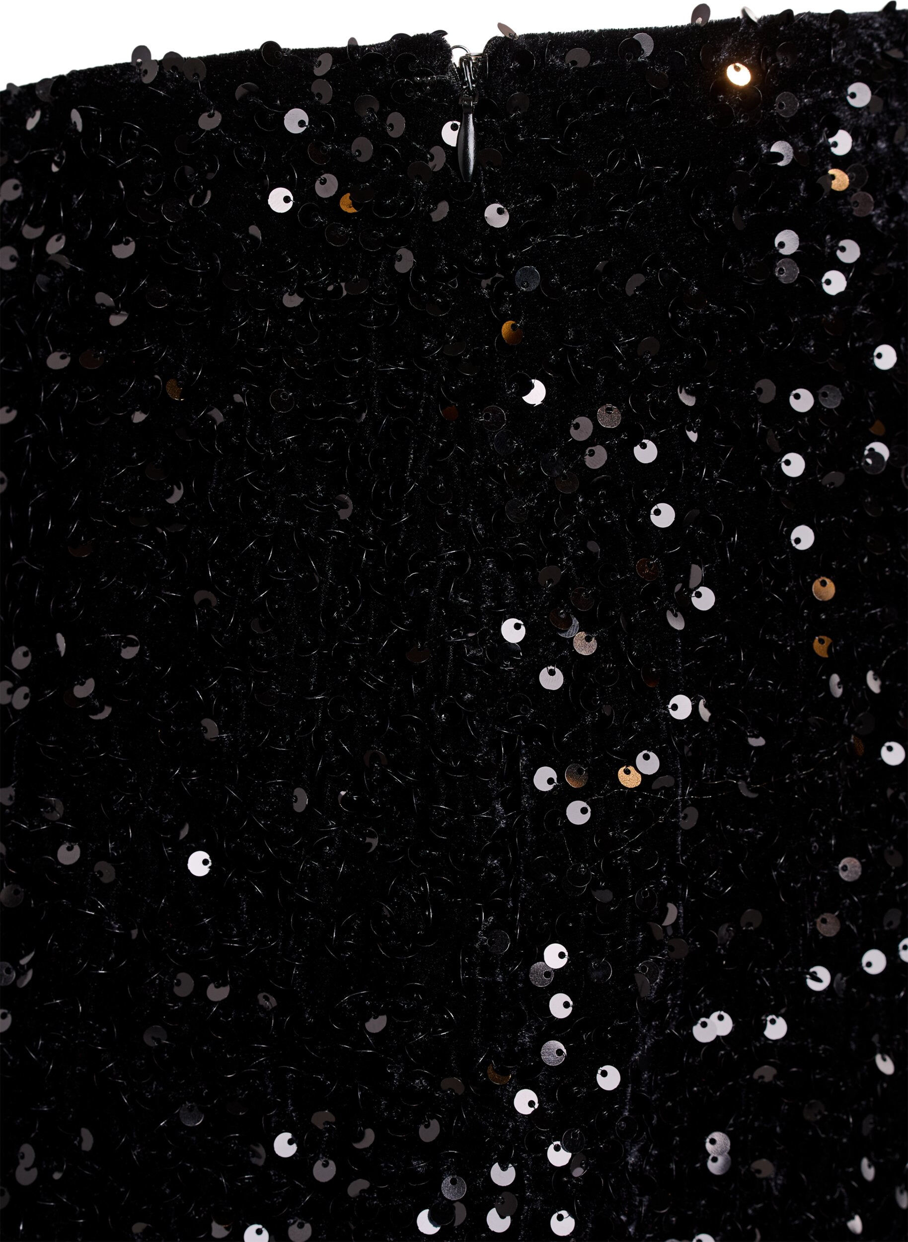 Zizzi Kort pailletnederdel med elastisk linning, Sort, Packshot image number 3