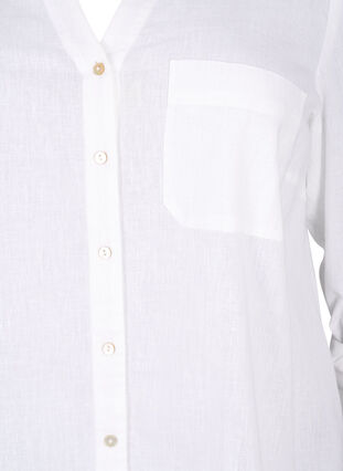 Skjortebluse med knaplukning i bomuldsmix med hør, Bright White, Packshot image number 2