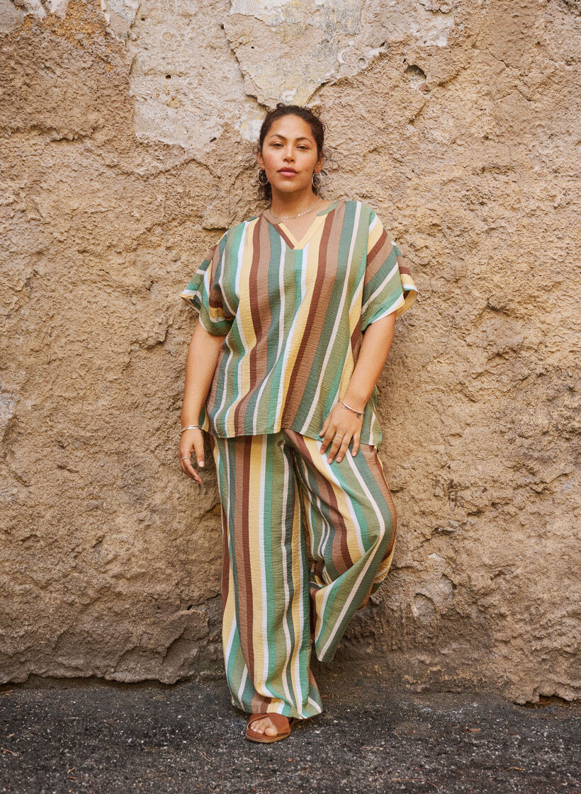 L&oslash;se viskosebukser med striber, Brun, Image image number 0