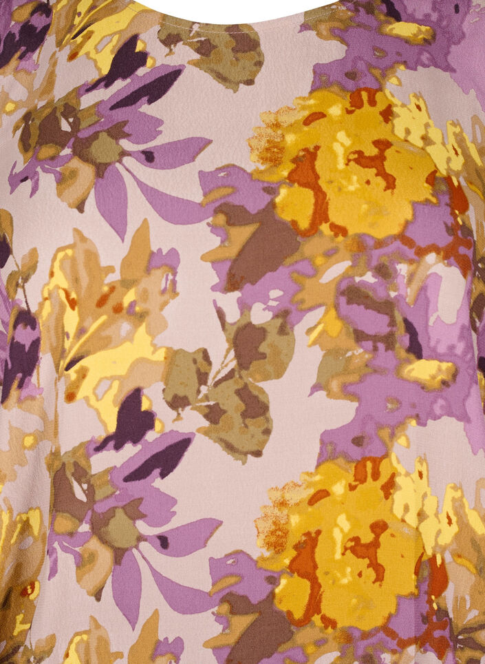 Smockbluse med blomsterprint, Purple Flower, Packshot image number 2
