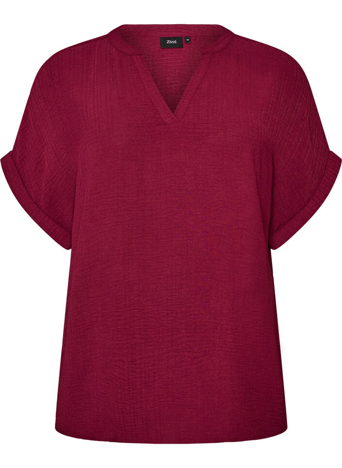 L&oslash;s bluse med korte &aelig;rmer, R&oslash;d, Packshot image number 0