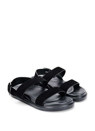 Wide fit sandal i ruskind, Black, Packshot image number 1
