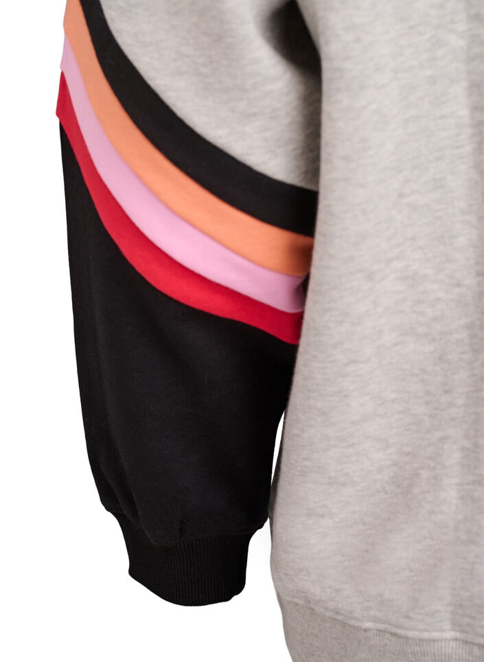 L&oslash;s sweatshirt med kontrastdetaljer p&aring; &aelig;rmerne, Gr&aring;, Packshot image number 3