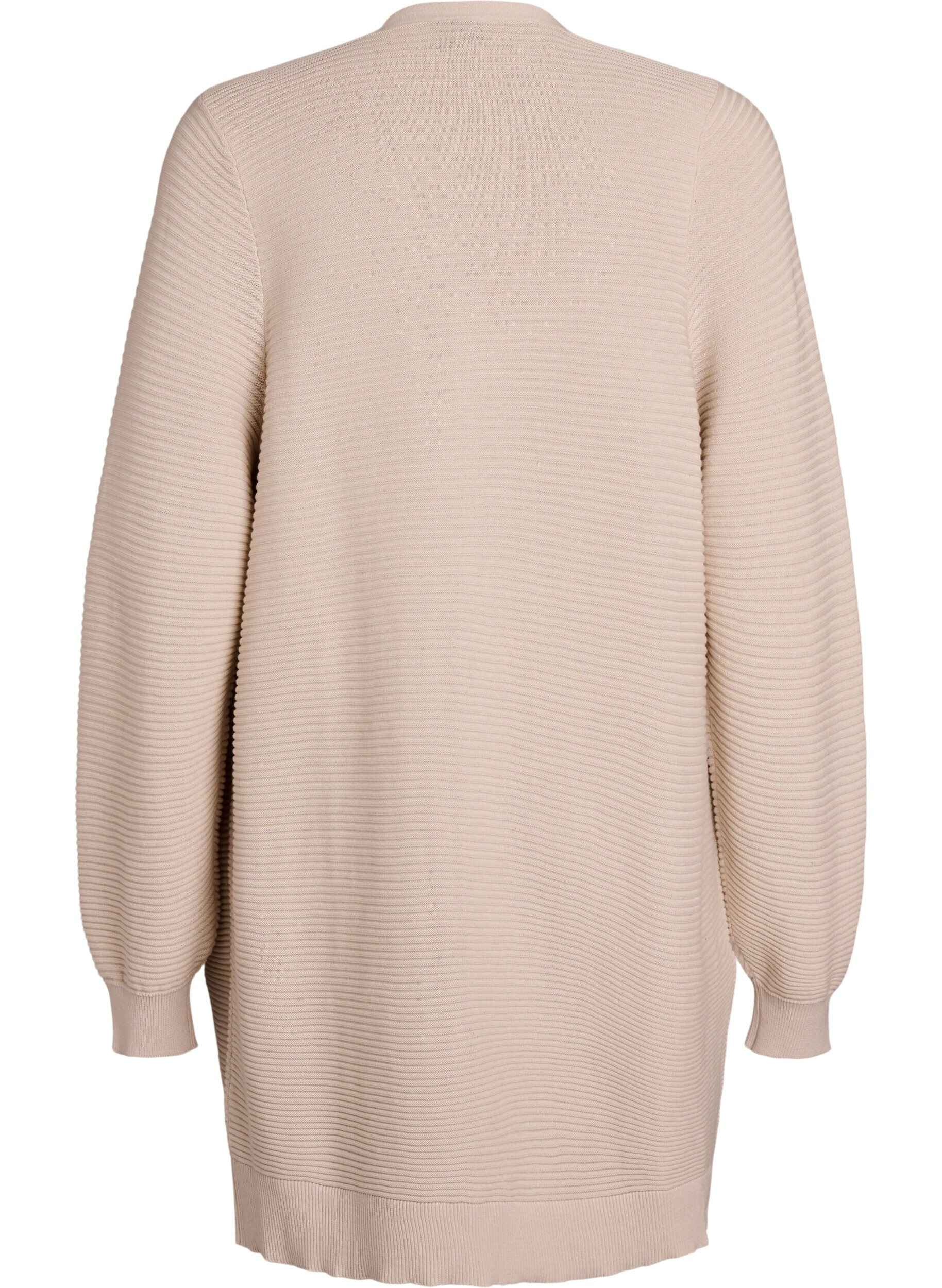 Zizzi Lang ribstrikket cardigan i bomuld, Beige, Packshot image number 1