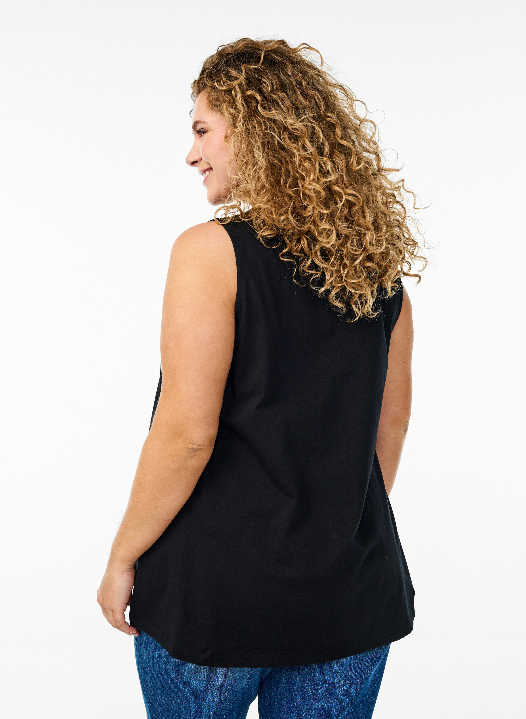 Zizzi Bomuldstop med a-form, Sort, Model image number 2