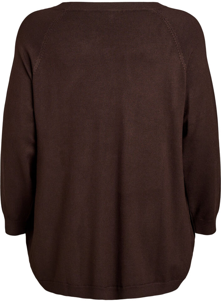 Strikbluse med knapper i siden, Brun, Packshot image number 1