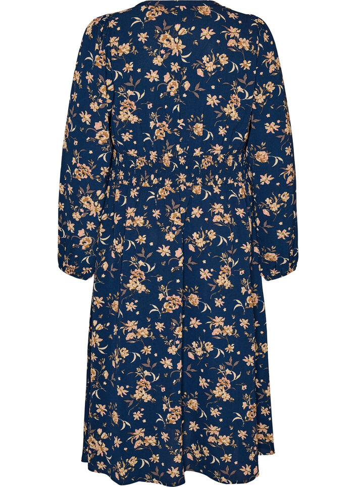 Midikjole med smock og dekorative knapper, Bl&aring;, Packshot image number 1