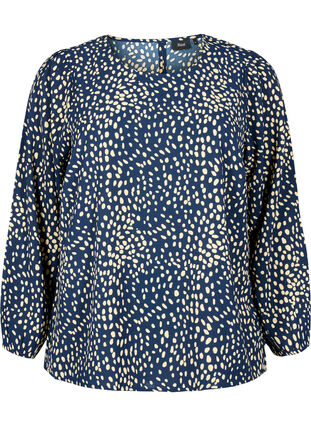 Bluse med pufærmer, Navy B./Beige Dot, Packshot image number 0