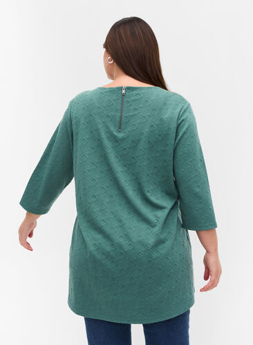 Lang bluse med rund hals og 3/4 ærmer, Sagebrush Green, Model image number 1