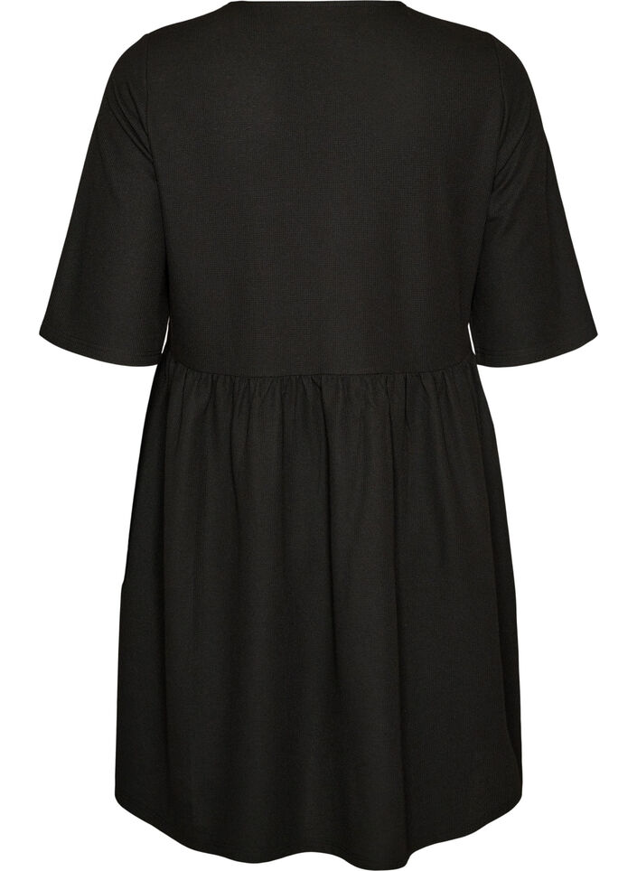 Kjole med ribbet struktur og empire sk&aelig;ring, Sort, Packshot image number 1