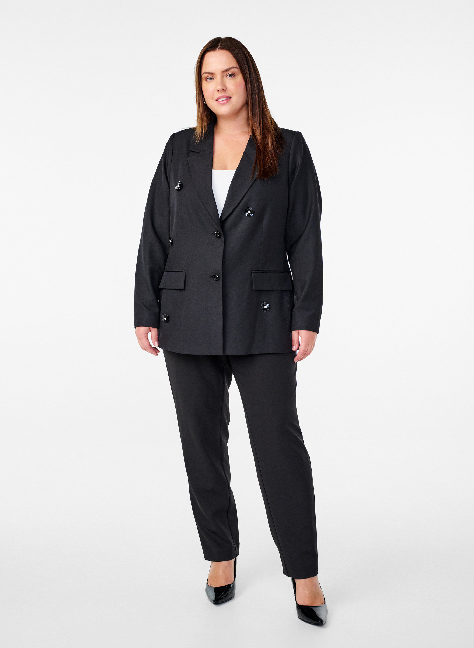 Zizzi Blazer med pailletblomster, Black, Model image number 3
