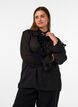 Bluse i viskose med fl&aelig;ser og lange &aelig;rmer, Sort, Model image number 0