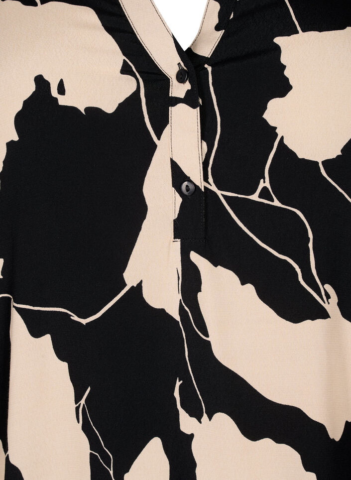 Printet viskosebluse med smock, Black AOP, Packshot image number 2