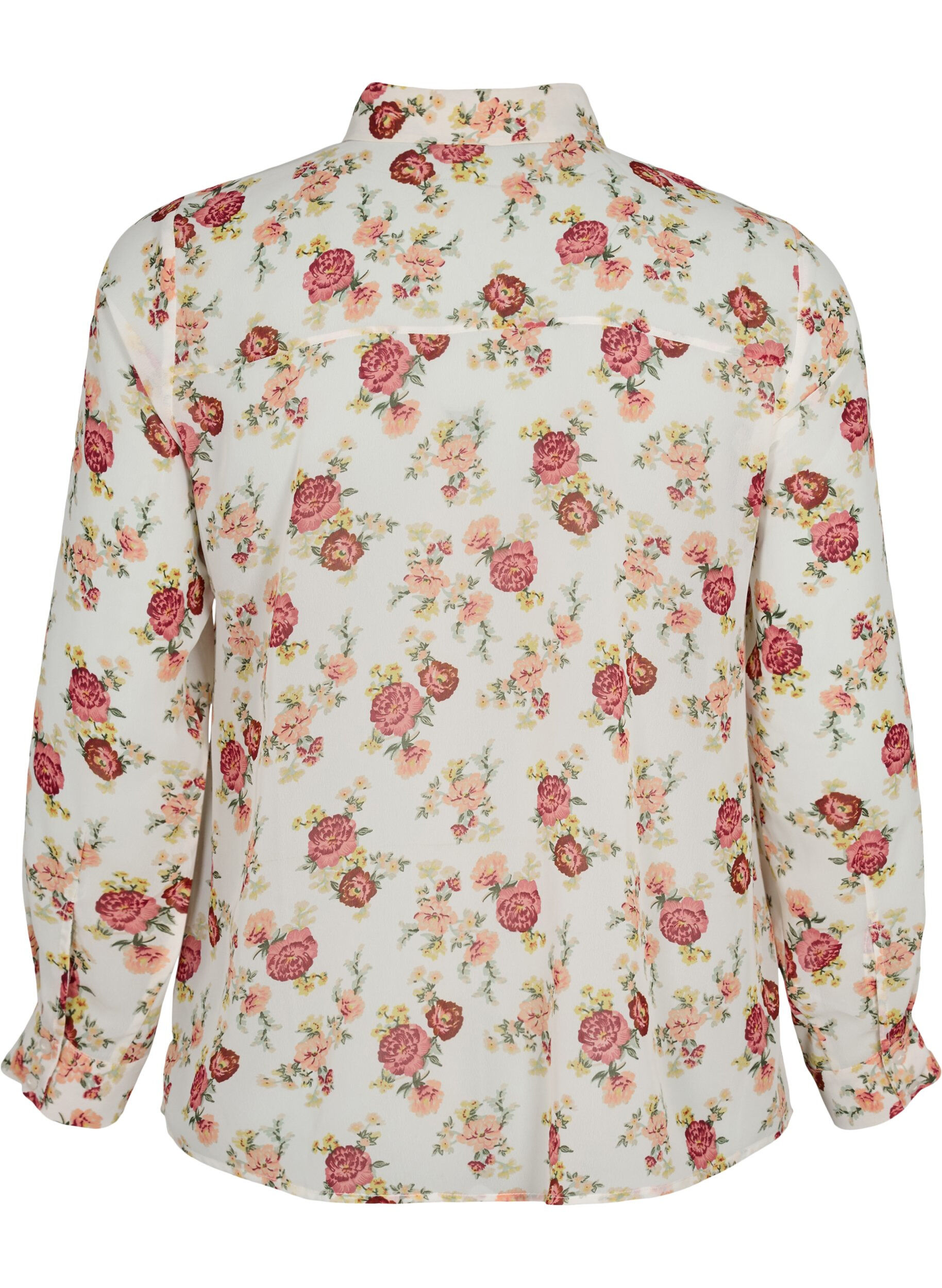 Zizzi FLASH - Lang&aelig;rmet skjorte med blomsterprint, Off White Flower, Packshot image number 1