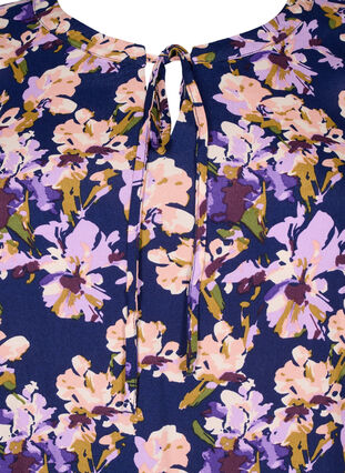 Kortærmet viskose kjole med print, Small Flower AOP, Packshot image number 2