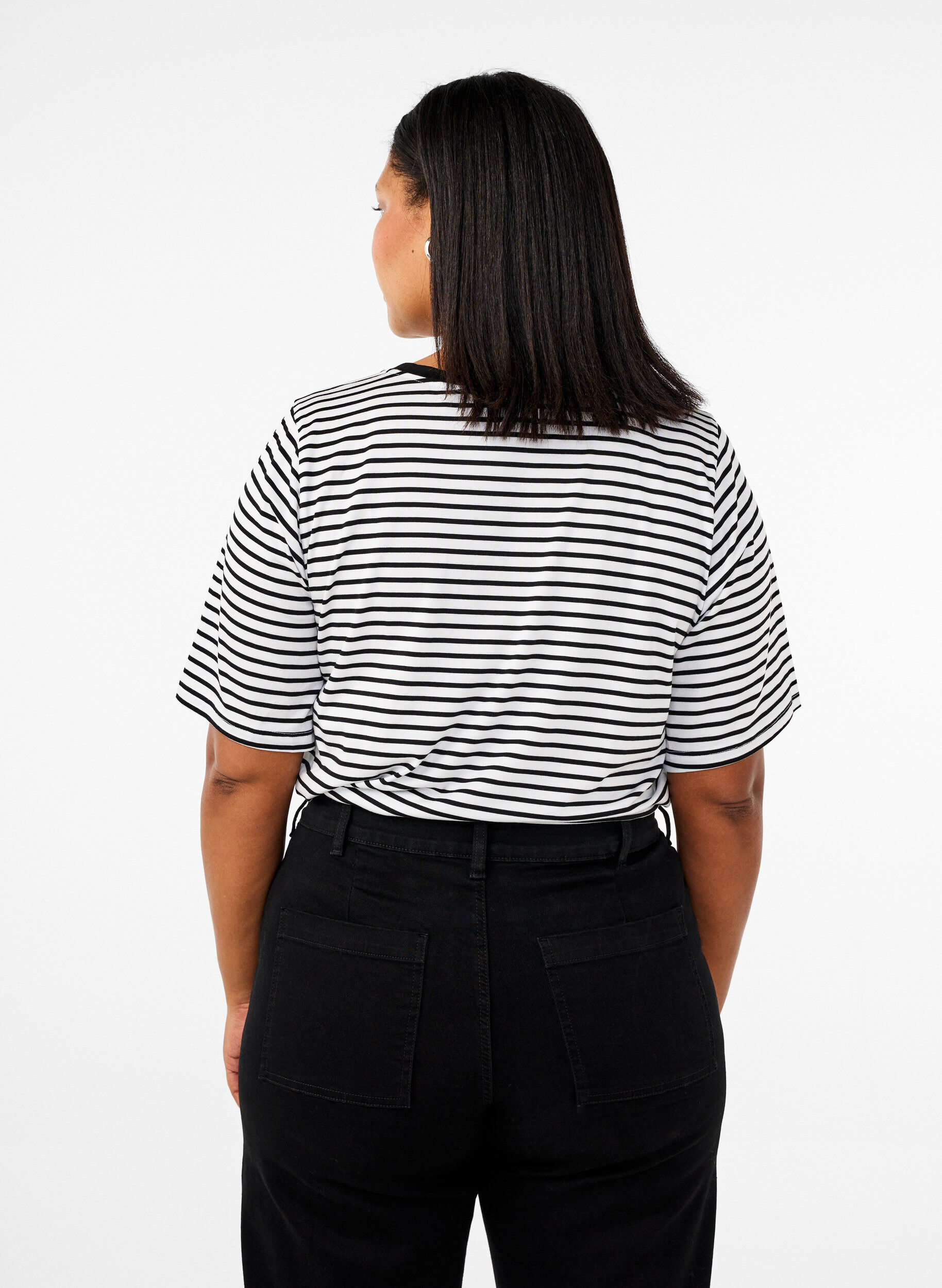 ZizziT-shirt med TENCEL&trade; Lyocell og striber, Hvid, Model image number 1