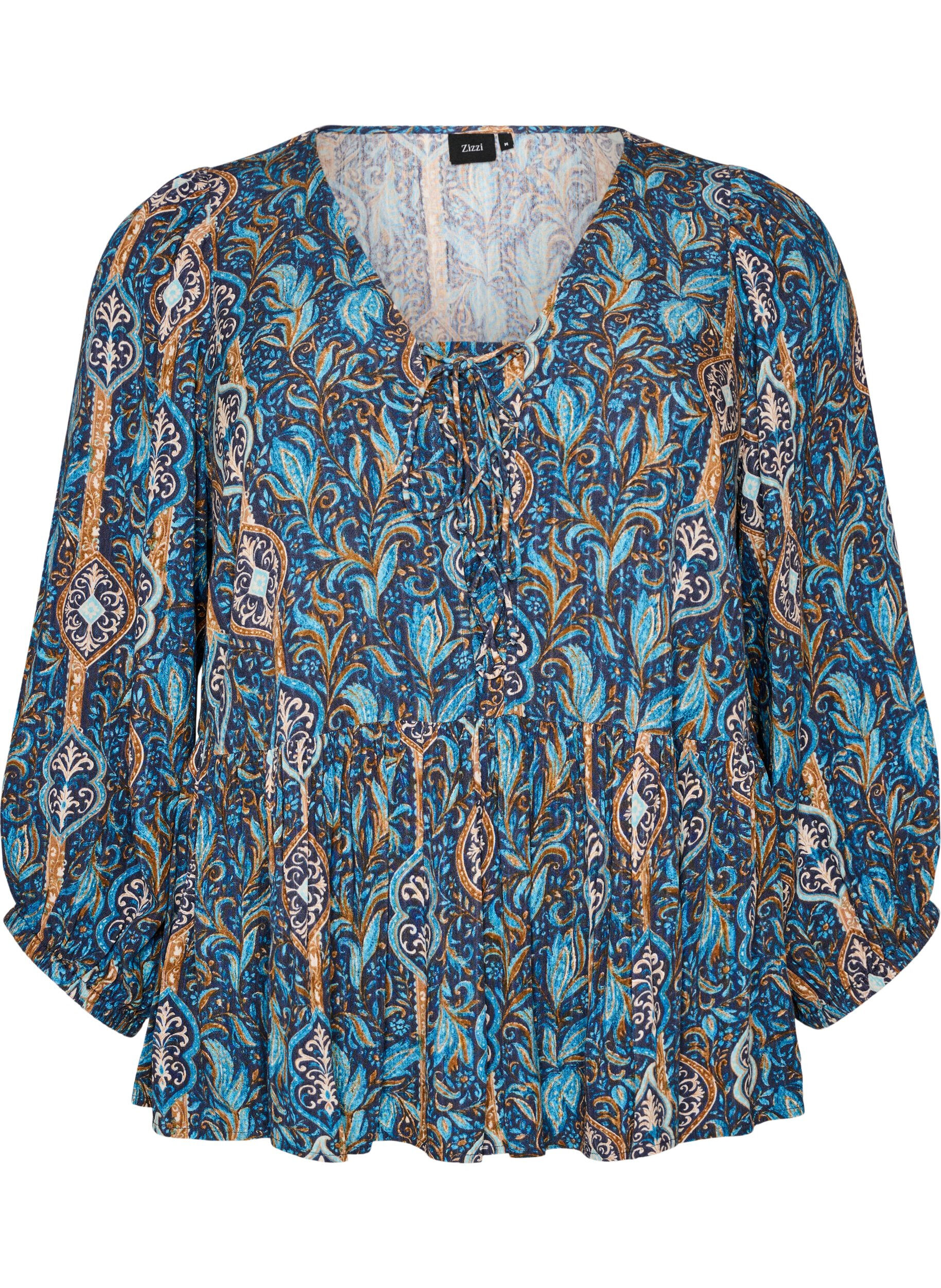 Bluse med paisleyprint og sn&oslash;redetalje