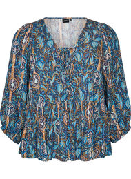 Bluse med paisleyprint og sn&oslash;redetalje, Bl&aring;