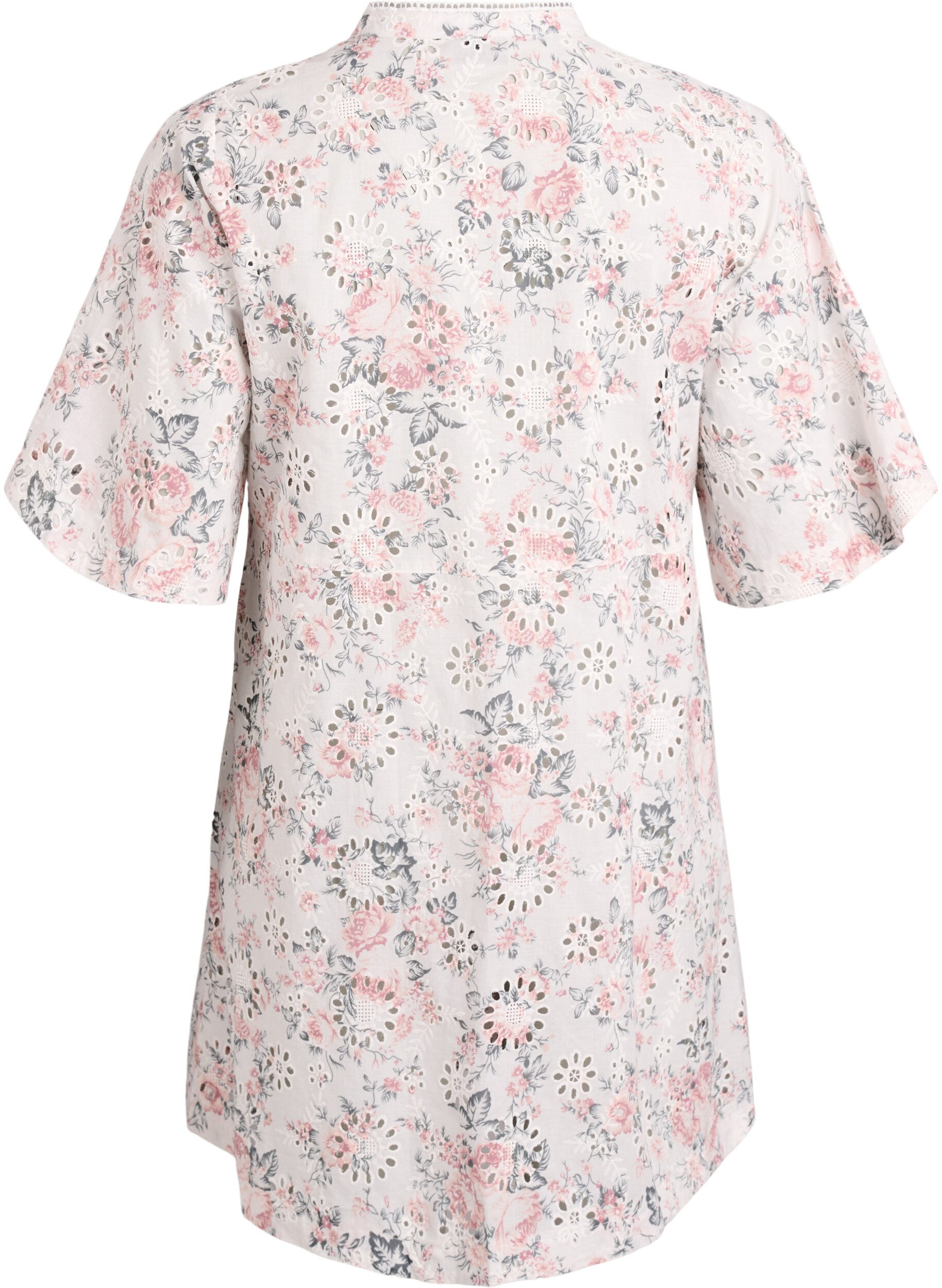ZizziKjole i bomuld med blomsterprint og broderie anglaise, Vanilla, Packshot image number 1