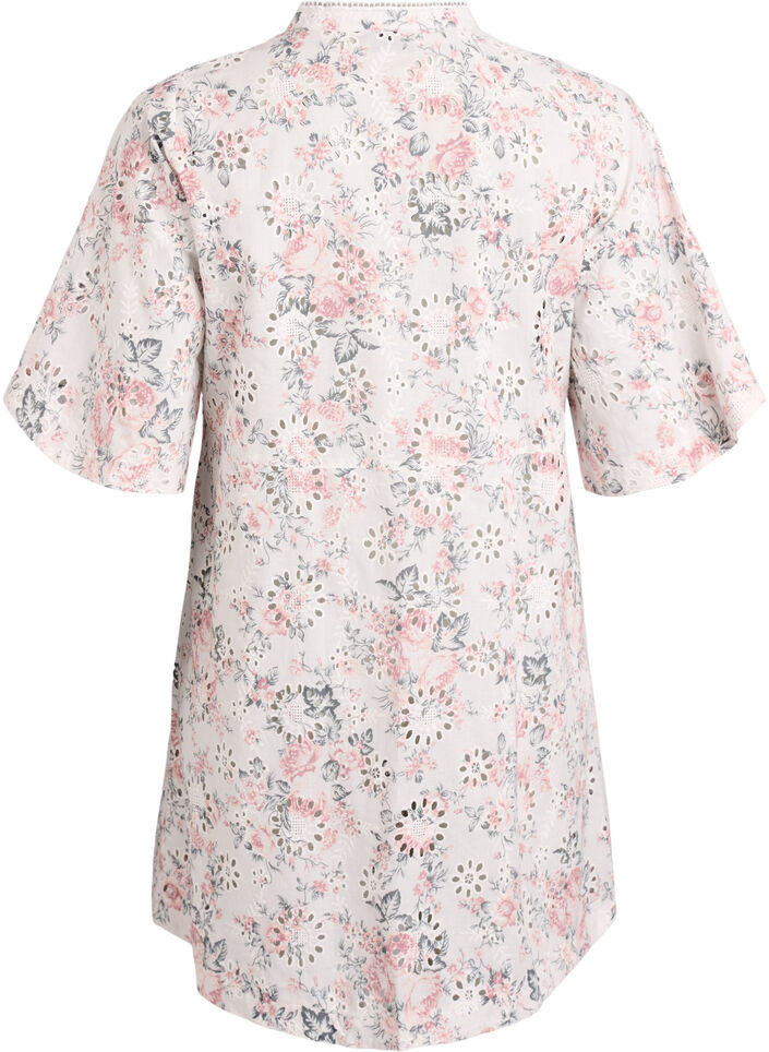 Kjole i bomuld med blomsterprint og broderie anglaise, Vanilla, Packshot image number 1