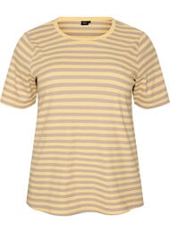 Stribet t-shirt med ribstruktur, Gul