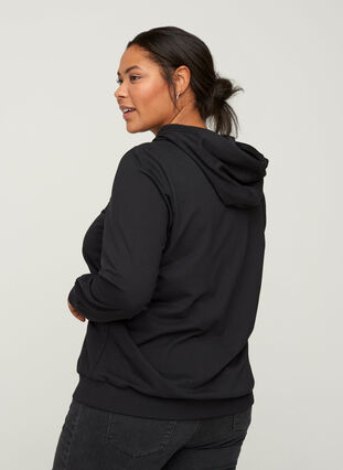 Bomulds sweatshirt med hætte, Black, Model image number 1