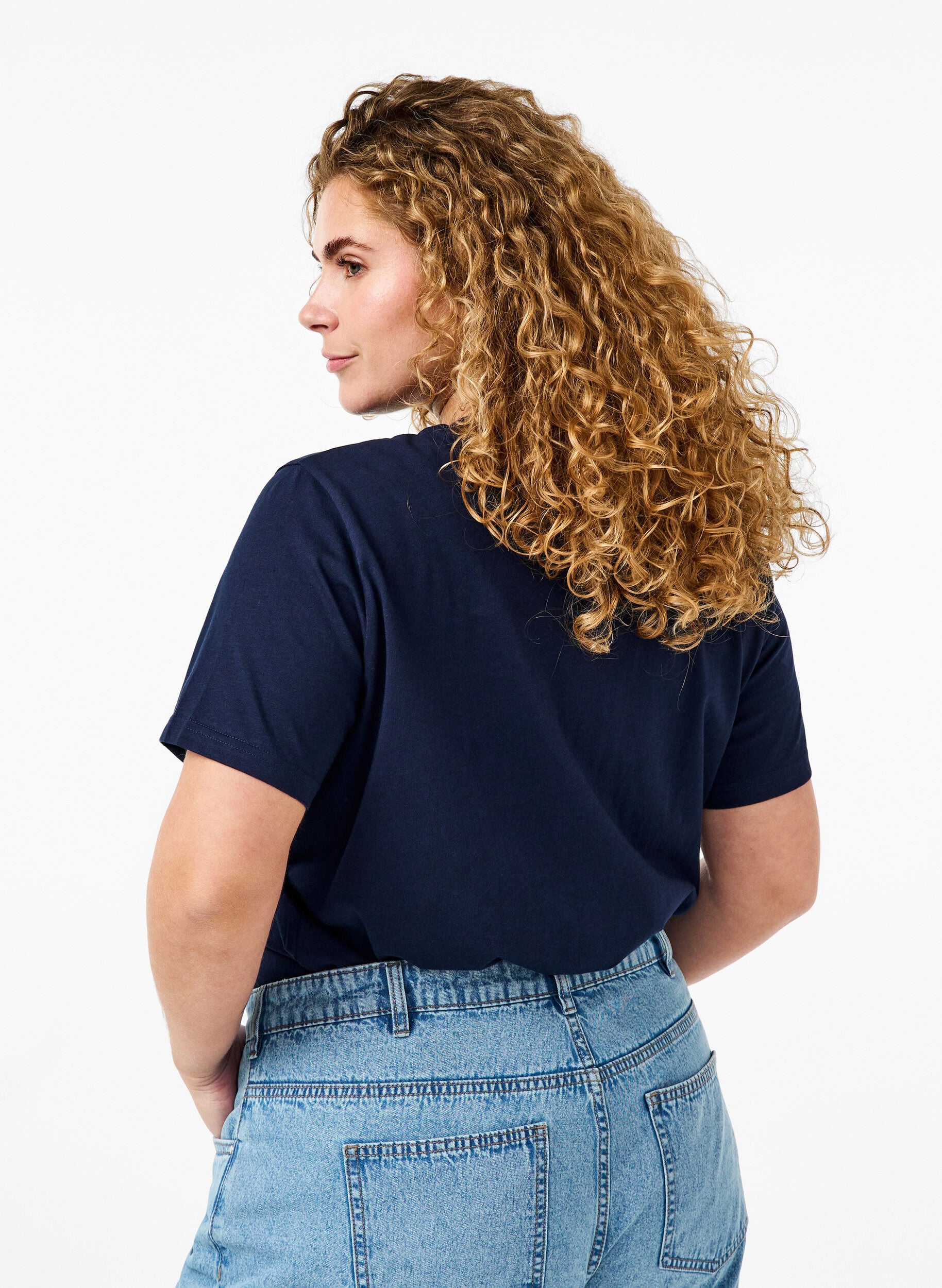 ZizziBasis t-shirt i bomuld med rund hals , Bl&aring;, Model image number 2