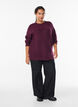 Strikbluse med V-formet ribm&oslash;nster og slidser, Lilla, Model image number 1
