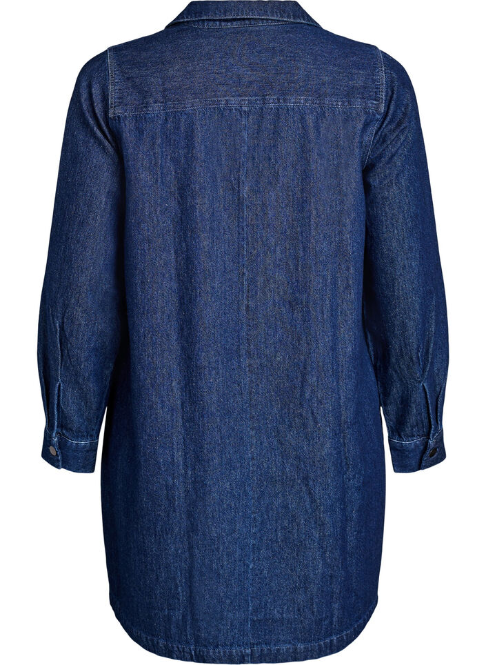 Kort denimkjole med v-hals og krave, Bl&aring;, Packshot image number 1