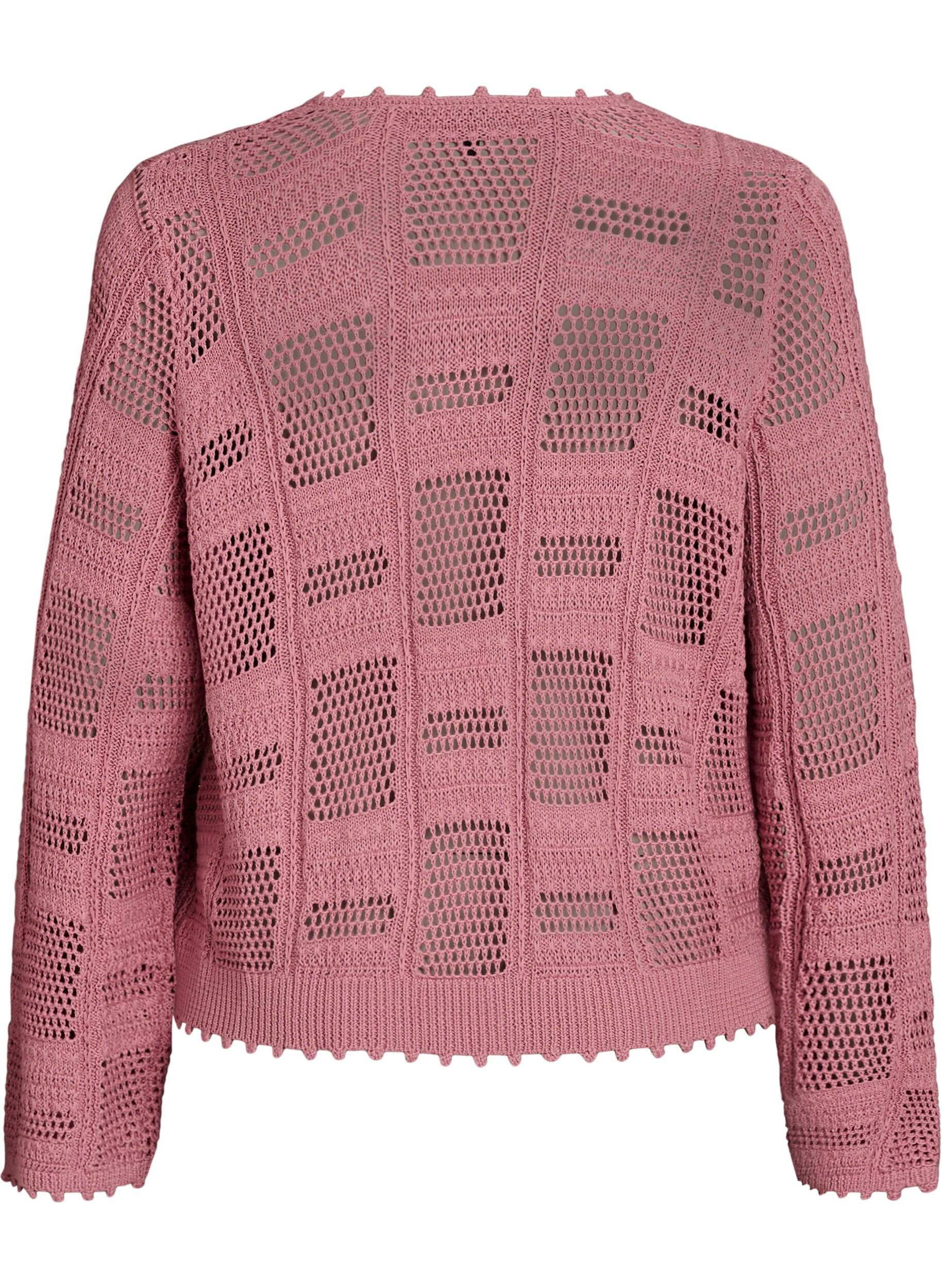 Zizzi Strikket cardigan med bindeb&aring;nd og hulm&oslash;nster, Lyser&oslash;d, Packshot image number 1