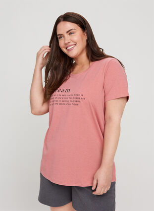 Kortærmet nat t-shirt med tryk, Dusty Rose Mélange, Model image number 0