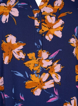 Blomstret bluse med 3/4 ærmer, Peacoat Flower AOP, Packshot image number 2