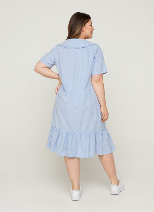 Kortærmet bomulds kjole med striber, Blue Stripe, Model image number 1