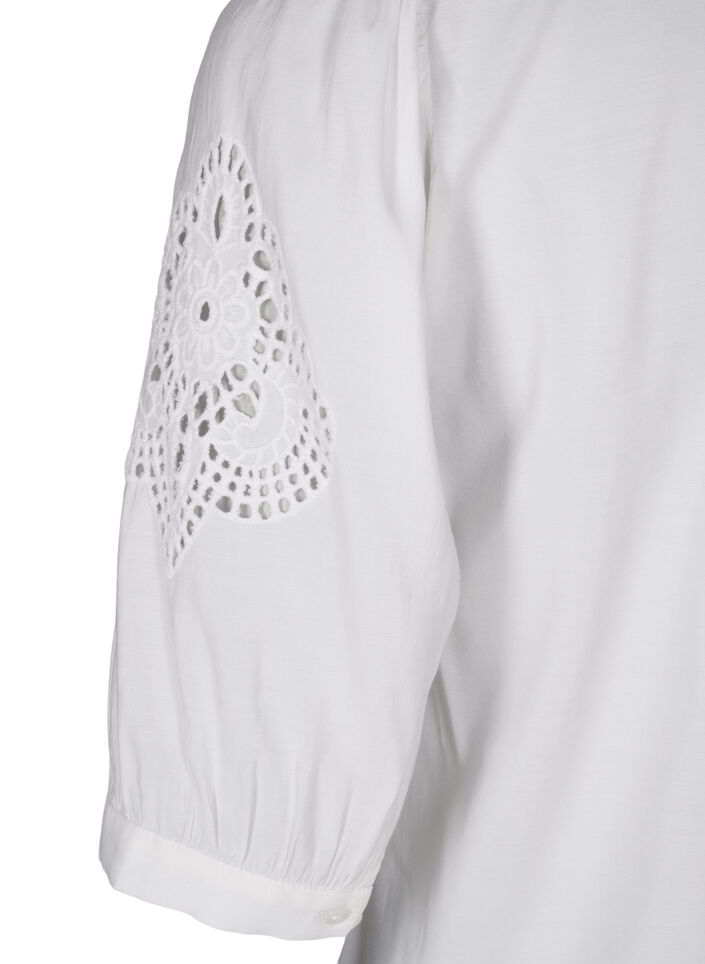 Skjortebluse med flæser og broderi anglaise, Hvid, Packshot image number 3